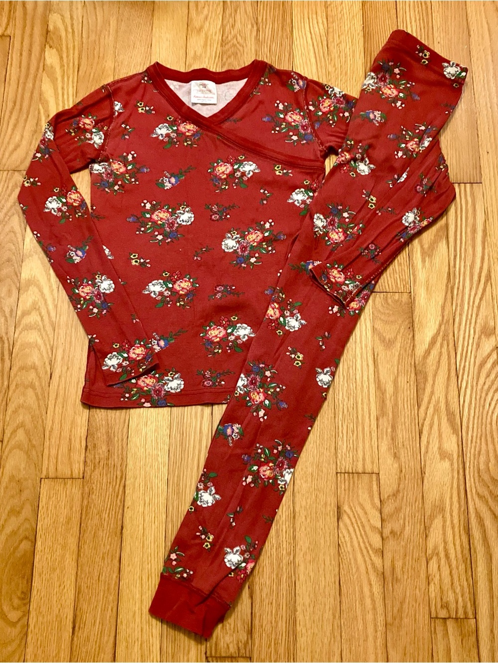 Hanna Andersson Organic Floral Long John Pajama Set Burgundy 150 cm Size 12